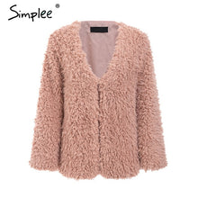 Load image into Gallery viewer, Simplee Elegant furry faux jacket coat women plus size Fluffy collarless fur 2018 winter jacket Christmas hairy party club coat