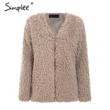 Load image into Gallery viewer, Simplee Elegant furry faux jacket coat women plus size Fluffy collarless fur 2018 winter jacket Christmas hairy party club coat