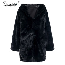 Load image into Gallery viewer, Simplee Elegant teddy bear furry women winter coat Faux Fur plush warm hair hooded fur coat Female shaggy plus size outwear coat
