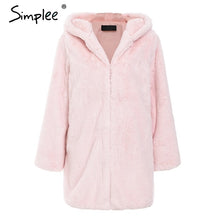 Load image into Gallery viewer, Simplee Elegant teddy bear furry women winter coat Faux Fur plush warm hair hooded fur coat Female shaggy plus size outwear coat