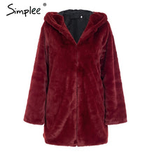 Load image into Gallery viewer, Simplee Elegant teddy bear furry women winter coat Faux Fur plush warm hair hooded fur coat Female shaggy plus size outwear coat