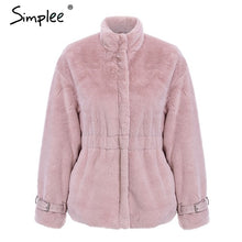 Load image into Gallery viewer, Simplee Elegant faux fur coat women 2018 Autumn winter warm soft zipper fluffy fur jacket Female fashion pink furry overcoat