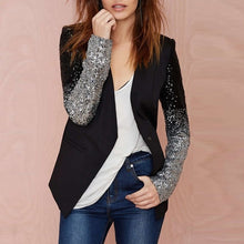 Load image into Gallery viewer, Women Blazer Coats 2018 Fashion Formal Blazers Suit Spring Long Sleeve Lapel Gradient Sliver Black Bling Sequin Ladies Clothes