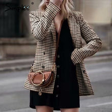 Load image into Gallery viewer, Simplee Fashion double breasted plaid blazer Female long sleeve office ladies blazer 2018 Autumn jacket women outerwear coats