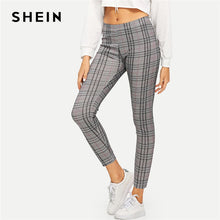Load image into Gallery viewer, SHEIN Grey Modern Lady High Rise Plaid Leggings Highstreet Solid Slim Crop 2019 Women Casual Streetwear Winter Leggings