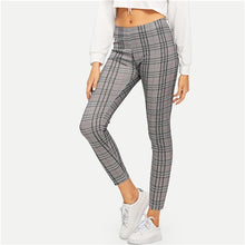 Load image into Gallery viewer, SHEIN Grey Modern Lady High Rise Plaid Leggings Highstreet Solid Slim Crop 2019 Women Casual Streetwear Winter Leggings