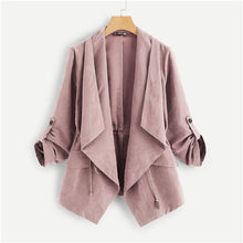 Load image into Gallery viewer, SHEIN Pink Pocket Front Drawstring Pleated Buttoned Sleeve Open Stitch Solid Trench Coat Casual Spring Women Coats Outerwear
