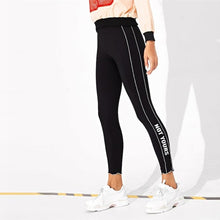 Load image into Gallery viewer, SHEIN Black Casual Solid Plain High Waist Crop Streetwear Leggings Autumn Leisure Modern  Lady Lettuce Trim Letter Women Legging