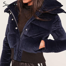 Load image into Gallery viewer, Simplee Velvet cotton padded basic jacket coat Women warm wine red   parkas jackets female 2018 autumn winter casual outerwear