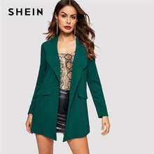 Load image into Gallery viewer, SHEIN Green Drop Shoulder Single Shawl Collar Buttoned Pocket Coat Women Fashion 2019 Autumn Office Ladies Solid Coats Outerwear