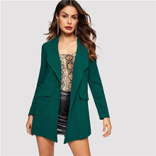 Load image into Gallery viewer, SHEIN Green Drop Shoulder Single Shawl Collar Buttoned Pocket Coat Women Fashion 2019 Autumn Office Ladies Solid Coats Outerwear