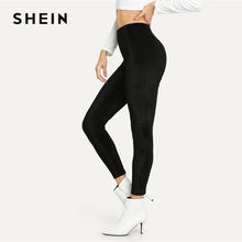Load image into Gallery viewer, SHEIN Black Casual Solid Velvet Ribbed Plain High Waist Crop Slim Streetwear Leggings Women Autumn Leisure Modern Lady Leggings