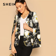 Load image into Gallery viewer, SHEIN Cloak Sleeve Chain Print Cape Multicolor Asymmetrical Multicolor Blazer 2018 Autunmn Women Office Ladies Coat Outerwear