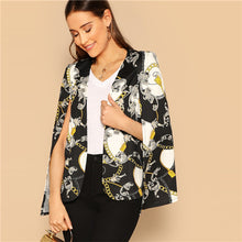 Load image into Gallery viewer, SHEIN Cloak Sleeve Chain Print Cape Multicolor Asymmetrical Multicolor Blazer 2018 Autunmn Women Office Ladies Coat Outerwear