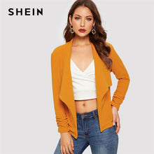 Load image into Gallery viewer, SHEIN Yellow Elegant Highstreet Solid Waterfall Collar Asymmetrical Blazer Coat 2019 Spring Office Lady Women Outerwear