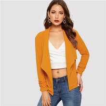 Load image into Gallery viewer, SHEIN Yellow Elegant Highstreet Solid Waterfall Collar Asymmetrical Blazer Coat 2019 Spring Office Lady Women Outerwear