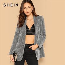 Load image into Gallery viewer, SHEIN Silver Single Button Shawl Collar Glitter Split Hem Slim Blazer Coat Women Spring Club Highstreet Workwear Outerwear Coats