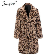 Load image into Gallery viewer, Simplee Luxury leopard faux fur women long coat Winter warm pocket artificial fur coat Elegant plush party oversize coat 2019