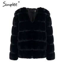 Load image into Gallery viewer, Simplee 2019 plus size women fluffy faux fur coat Elegant thick warm outwear jacket coat Autumn winter casual party overcoat