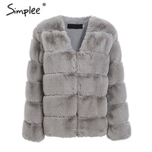 Load image into Gallery viewer, Simplee 2019 plus size women fluffy faux fur coat Elegant thick warm outwear jacket coat Autumn winter casual party overcoat