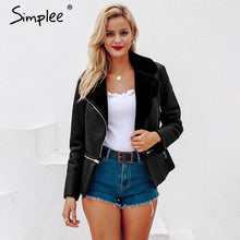 Load image into Gallery viewer, Simplee Plus size PU female jacket leather women Zipper pocket thick 2018 fur winter coat Ladies faux leather outwear streetwear